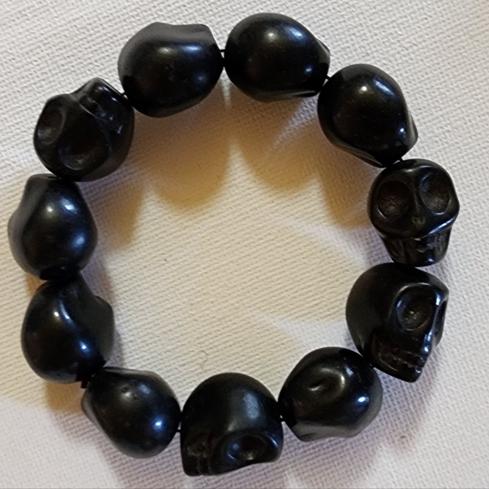 Black Skull Obsidian Unisex Elastic Bracelet